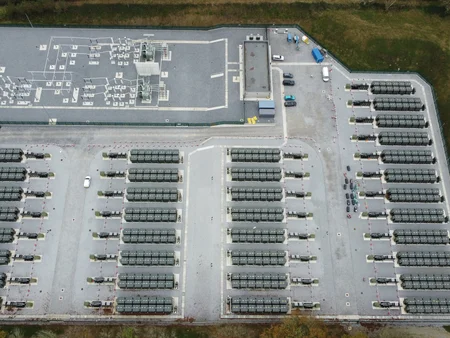 Overhead view of the battery storage facility.