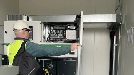 Martin turning away in substation in Bullstown solar farm